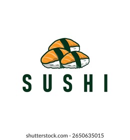 Sushi logo design as a typical Japanese food with an authentic and delicious taste, simple vector template illustration