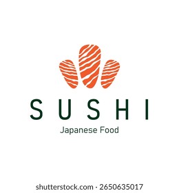 Sushi logo design as a typical Japanese food with an authentic and delicious taste, simple vector template illustration