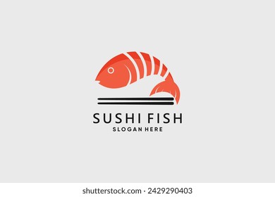 Sushi logo design vector illustration for restaurant with chopsticks and creative idea
