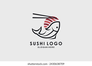 Sushi logo design vector illustration for restaurant with chopsticks and creative idea