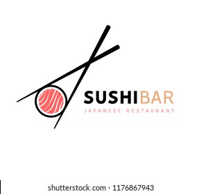 Sushi logo fish food japan restaurant. Japanese seafood logo asian dinner.