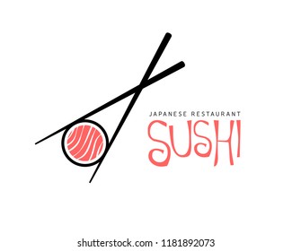 Sushi logo fish food japan restaurant. Japanese seafood logo asian dinner.