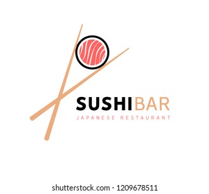 Sushi logo fish food japan restaurant. Japanese seafood logo asian dinner.