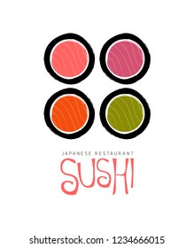 Sushi logo fish food japan restaurant. Japanese seafood logo asian dinner.