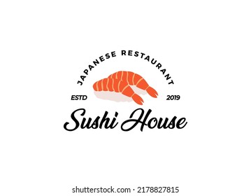 Sushi logo fish food japan restaurant. Japanese seafood logo asian dinner. 