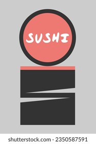 Logo de sushi, composición gráfica. Negro y salmón en gris claro