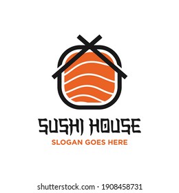 sushi logo with house concept. sushi restaurant vector illustration