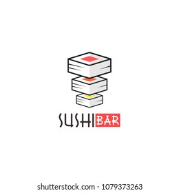 Sushi logo, icon, symbol, emblem, sign. Vector Style Illustration Logo of Japanese restaurant and Asian Street Fast Food Bar or Shop, Sushi, Maki and Onigiri Salmon Roll