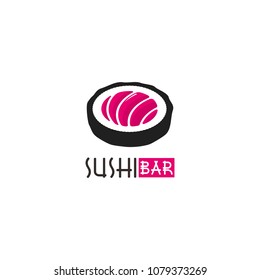 Sushi logo, icon, symbol, emblem, sign. Vector Style Illustration Logo of Japanese restaurant and Asian Street Fast Food Bar or Shop, Sushi, Maki and Onigiri Salmon Roll