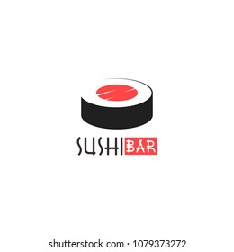 Sushi logo, icon, symbol, emblem, sign. Vector Style Illustration Logo of Japanese restaurant and Asian Street Fast Food Bar or Shop, Sushi, Maki and Onigiri Salmon Roll