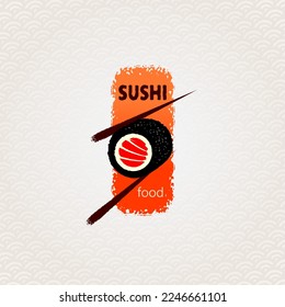 Sushi logo. Japanese or chinese food and roll symbol or icon. Seafood logotype design template vector