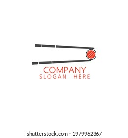 Sushi logo Japanese food restaurant design inspiration template. chopsticks holding sushi roll. Sushi bar food logo, Japanese vector sushi bar restaurant roll icon, Asian delivery food.