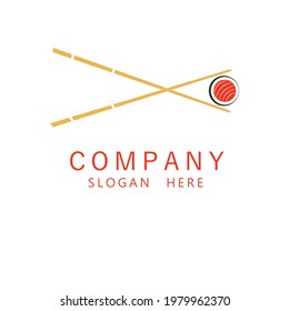 Sushi logo Japanese food restaurant design inspiration template. chopsticks holding sushi roll. Sushi bar food logo, Japanese vector sushi bar restaurant roll icon, Asian delivery food.