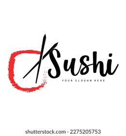 Sushi Logo, Japanese Food Sushi Seafood Vector, Japanese Cuisine Product Brand Design, Template Icon