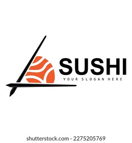 Sushi Logo, Japanese Food Sushi Seafood Vector, Japanese Cuisine Product Brand Design, Template Icon