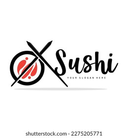 Sushi Logo, Japanese Food Sushi Seafood Vector, Japanese Cuisine Product Brand Design, Template Icon