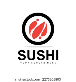 Sushi Logo, Japanese Food Sushi Seafood Vector, Japanese Cuisine Product Brand Design, Template Icon