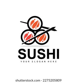 Sushi Logo, Japanese Food Sushi Seafood Vector, Japanese Cuisine Product Brand Design, Template Icon