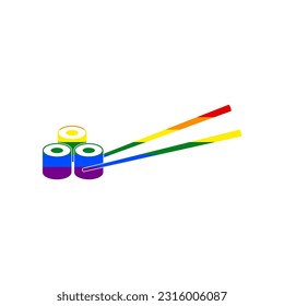 Sushi logo, Japanese sushi roll sign. Rainbow gay LGBT rights colored Icon at white Background. Illustration.