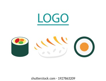 Sushi logo on white background, Delicious japanese food, Popular japanese food, Rice wrapped in nori Seaweed, Vector illustration.