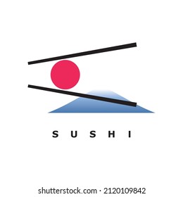 Sushi logo template design with chopstick. Vector illustration. Isolated.