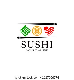 Sushi logo template for Japanese food cafe with salmon sushi