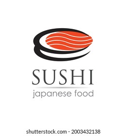 Sushi logo template for Japanese food cafe with salmon sushi