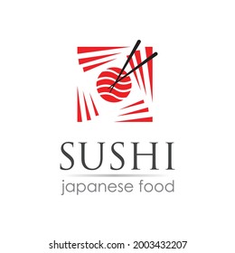 Sushi logo template for Japanese food cafe with salmon sushi