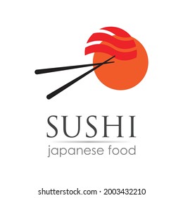 Sushi logo template for Japanese food cafe with salmon sushi