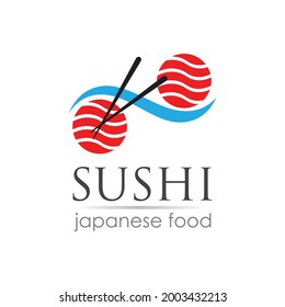 Sushi logo template for Japanese food cafe with salmon sushi