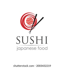 Sushi logo template for Japanese food cafe with salmon sushi