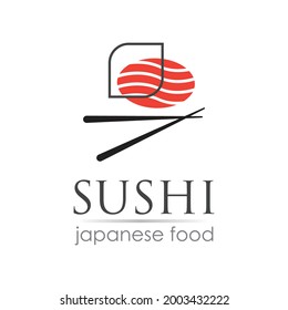 Sushi logo template for Japanese food cafe with salmon sushi