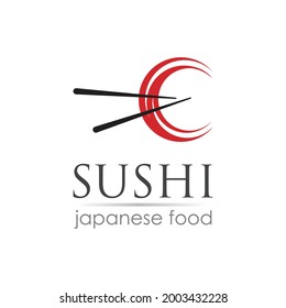 Sushi logo template for Japanese food cafe with salmon sushi