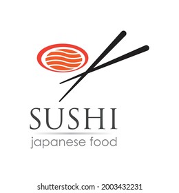 Sushi logo template for Japanese food cafe with salmon sushi