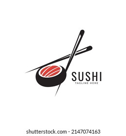 Sushi logo template for Japanese food cafe with salmon sushi