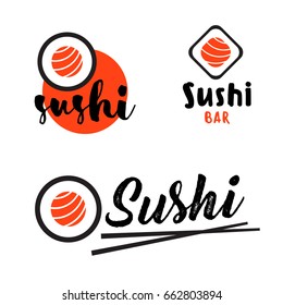 Sushi logo template for Japanese food cafe with salmon sushi