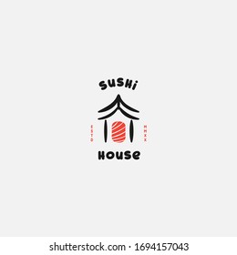 Sushi logo template. Japanese traditional cuisine, tasty food icon. asian sushi bar vector logo