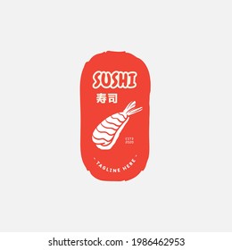 Sushi logo template. Japanese traditional cuisine, tasty food icon. japanese text translation "sushi". asian sushi bar vector logo.