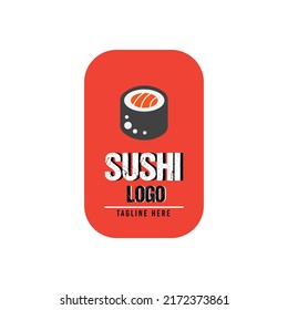 Sushi logo template. Japanese traditional cuisine, tasty food icon. japanese text translation "sushi". asian sushi bar vector logo.