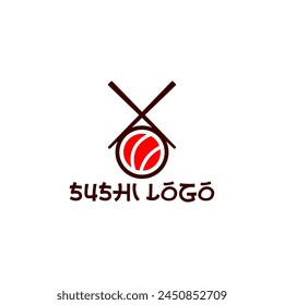 Sushi logo template. Japanese traditional cuisine, tasty food icon. Japanese seafood logo asian dinner.