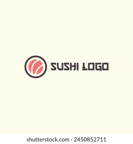 Sushi logo template. Japanese traditional cuisine, tasty food icon. Japanese seafood logo asian dinner.