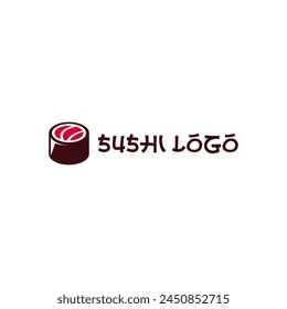 Sushi logo template. Japanese traditional cuisine, tasty food icon. Japanese seafood logo asian dinner.