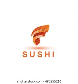 Sushi logo template. The letter F looks like a fresh piece of salmon fish.
