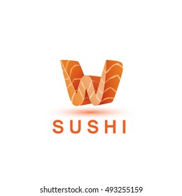 Sushi logo template. The letter W looks like a fresh piece of salmon fish.