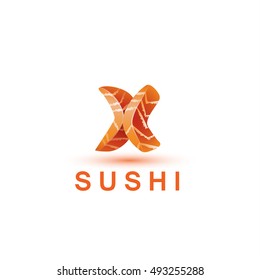 Sushi logo template. The letter X looks like a fresh piece of salmon fish.