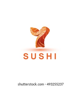 Sushi logo template. The letter Y looks like a fresh piece of salmon fish.