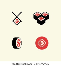 Sushi logo template. Set Collectoin. Japanese traditional cuisine, tasty food icon. Japanese seafood logo asian dinner.