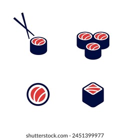 Sushi logo template. Set Collectoin. Japanese traditional cuisine, tasty food icon. Japanese seafood logo asian dinner.