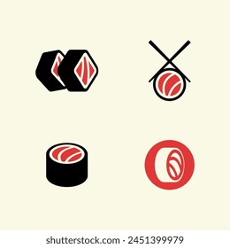 Sushi logo template. Set Collectoin. Japanese traditional cuisine, tasty food icon. Japanese seafood logo asian dinner.