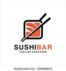 Sushi logo template. Vector Icon Style Illustration Logo of Asian Street Fast Food Bar or Shop, Sushi, Maki, Nigiri Salmon Roll with Chopsticks